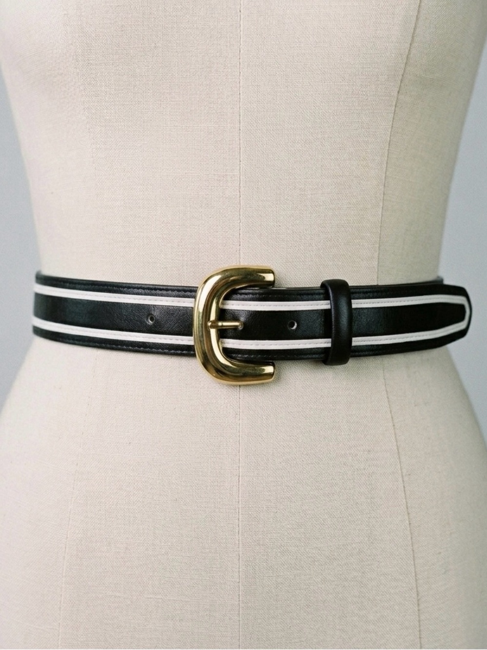 Vintage 80s Mondi Escada Leather Belt Size Small Black White Gold
